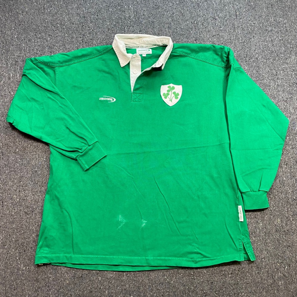Lansdowne Rugby Shirt Sz XXL Mens Green Gorpcore Sporty Ireland Shamrock Crest
